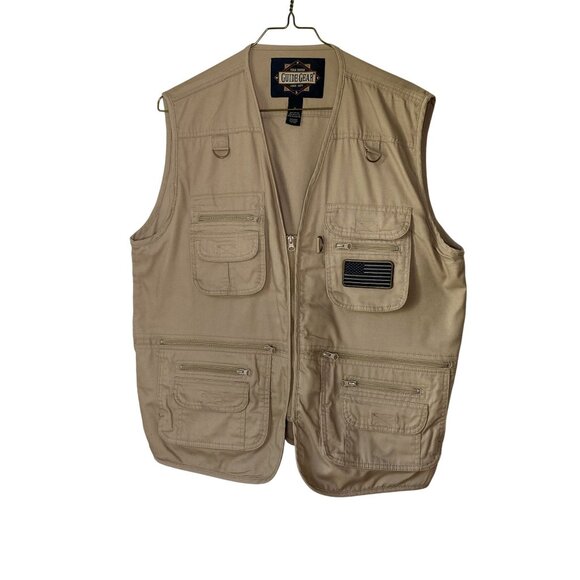 Guide Gear XL Khaki Field Vest With Zippered Pockets & American Flag Patch - Picture 1 of 6